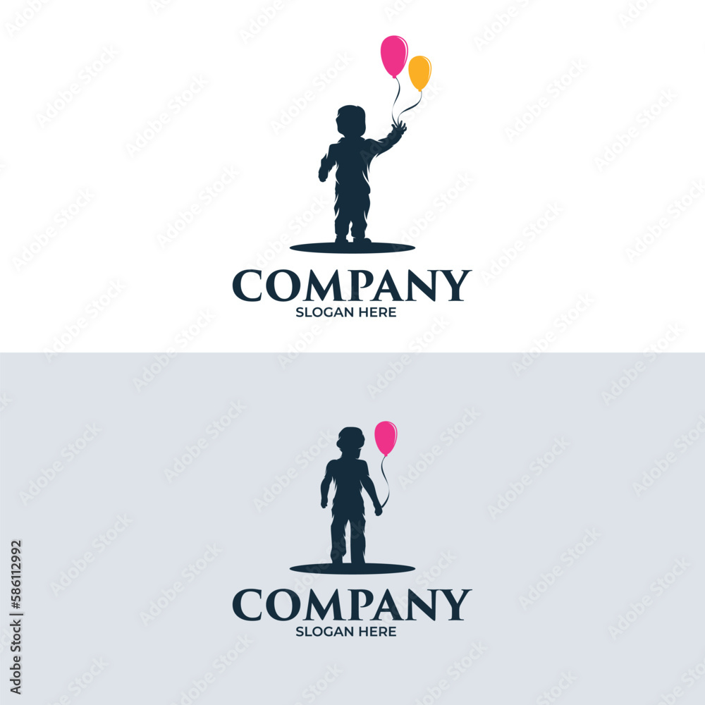 Little kids holding balloons logo design Little kids holding balloons logo design