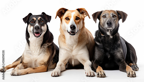 Portrait of a group of dogs isolated on white background. Generative AI © Farnaces