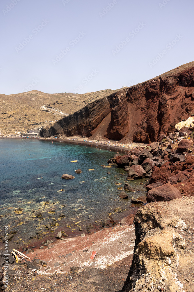 The famous Red beach on the south coast of Santorini island, Cyclades, Aegean Sea.