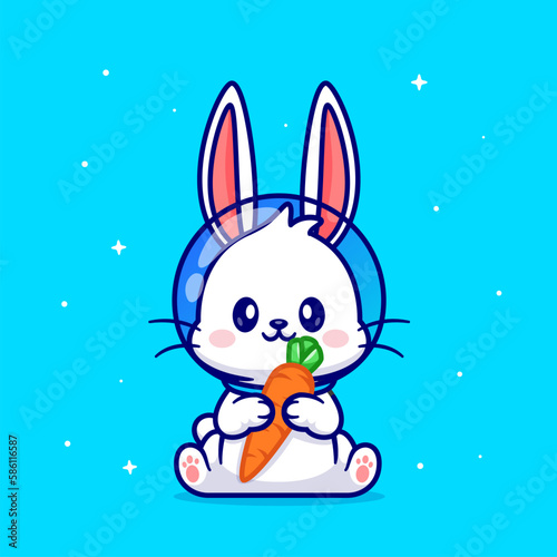 Fototapeta Naklejka Na Ścianę i Meble -  Cute Rabbit Astronaut Holding Carrot Cartoon Vector Icon Illustration. Animal Science Icon Concept Isolated Premium Vector. Flat Cartoon Style