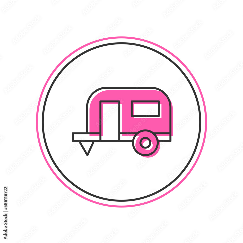 Filled outline Rv Camping trailer icon isolated on white background. Travel mobile home, caravan, home camper for travel. Vector Filled outline Rv Camping trailer icon isolated on white background. Travel mobile home, caravan, home camper for travel. Vector