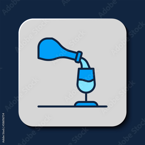 Filled outline Wine tasting, degustation icon isolated on blue background. Sommelier. Smells of wine. Vector