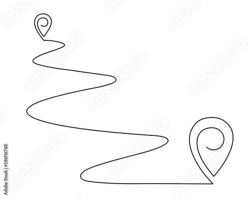 Pointing location at map one line art,hand drawn way destination continuous contour,trendy template direction, gps navigation concept.Editable stroke.Isolated.Vector illustration