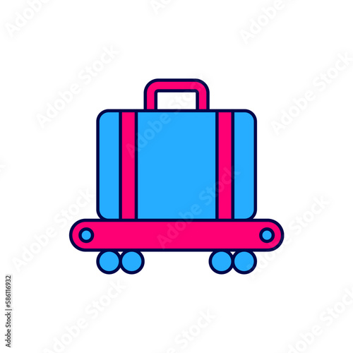 Filled outline Airport conveyor belt with passenger luggage, suitcase, bag, baggage icon isolated on white background. Vector