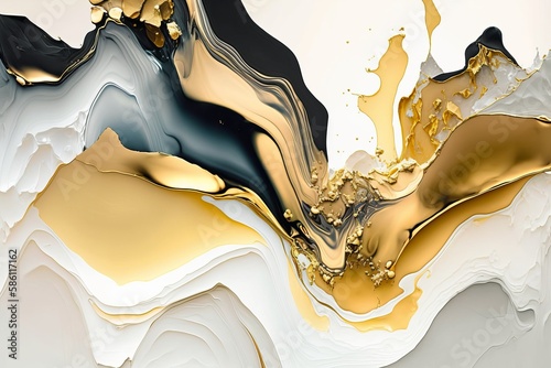 White and gold alcohol ink pattern,