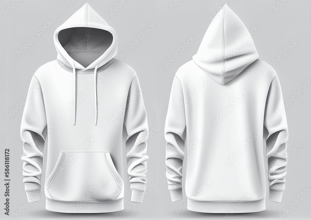 Set of stylish oversize hoodie sweater on white background, front and back view. Space for design. Muff or kangaroo pocket. Generative Ai. Template mockup for your design. Set of stylish oversize hoodie sweater on white background, front and back view. Space for design. Muff or kangaroo pocket. Generative Ai. Template mockup for your design.