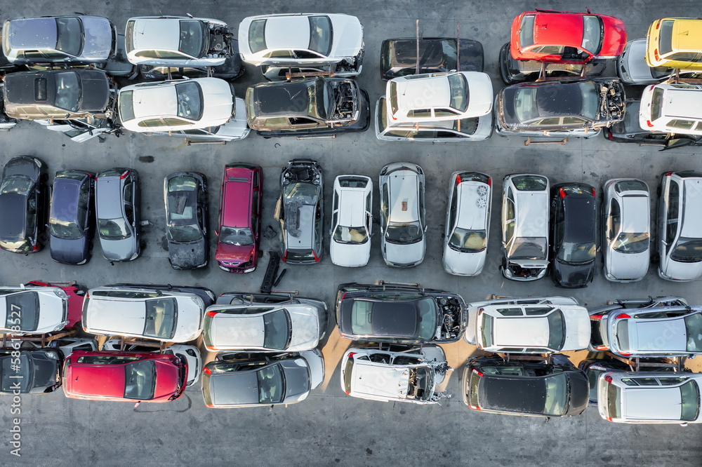 Abandoned Car Junkyard From Aerial View