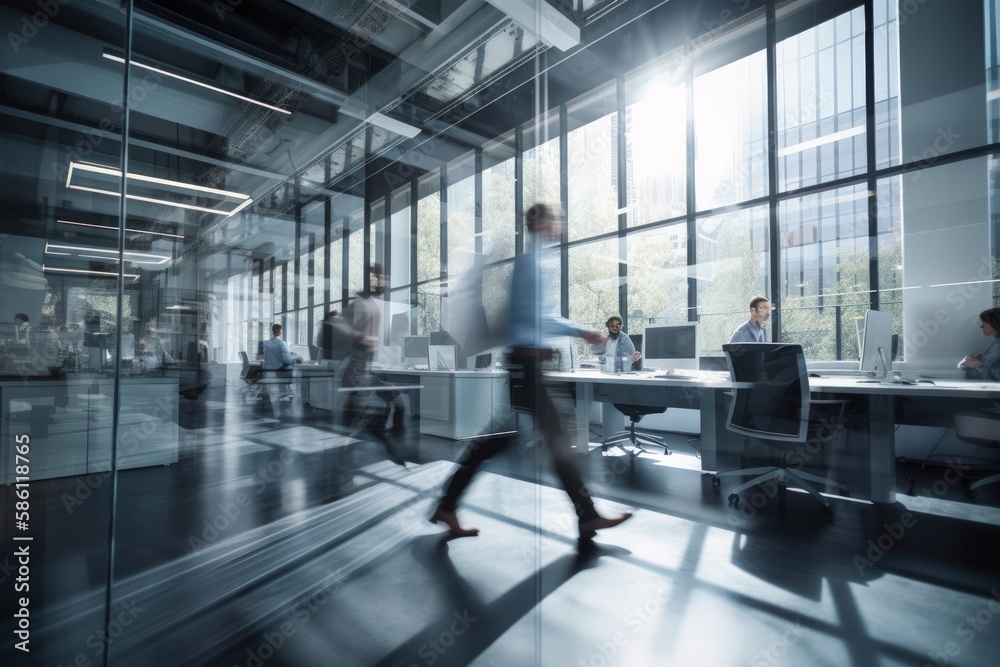 Dynamic Modern Office Space with Windows and Vibrant Atmosphere Dynamic Modern Office Space with Windows and Vibrant Atmosphere