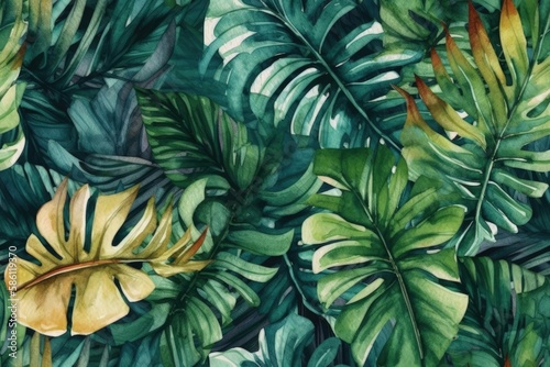 Illustration of green and yellow leaves in a natural setting created with Generative AI technology