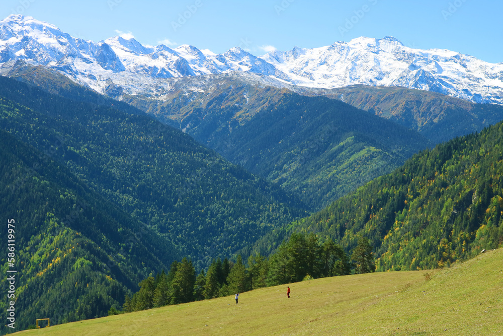 Stunning Panoramic View of the Caucasus Mountain Ranges, Mestia, Svaneti Region, Georgia