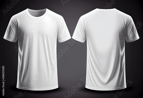 T-shirt mockup. White blank t-shirt front and back views. Female and male clothes wearing clear attractive apparel tshirt models template. Generative Ai.