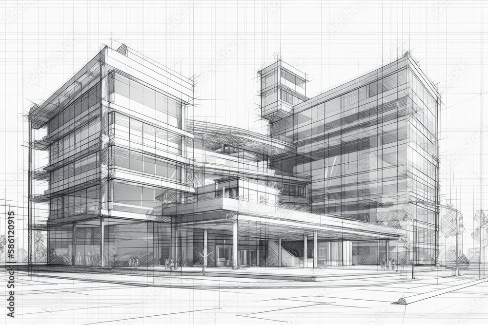 modern building with numerous windows and glass façade created with Generative AI technology