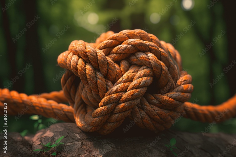 square knot orange rope, example of knot used outdoors to tie two ropes ...