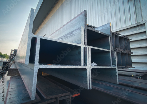 Photography H-beam steel structure Documentation of large construction steel columns and houses