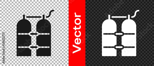 Black Aqualung icon isolated on transparent background. Oxygen tank for diver. Diving equipment. Extreme sport. Diving underwater equipment. Vector