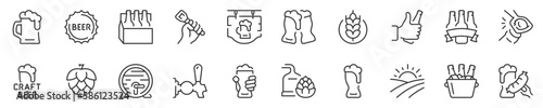 Beer thin line icon set. Symbol collection in transparent background. Editable vector stroke. 512x512 Pixel Perfect.