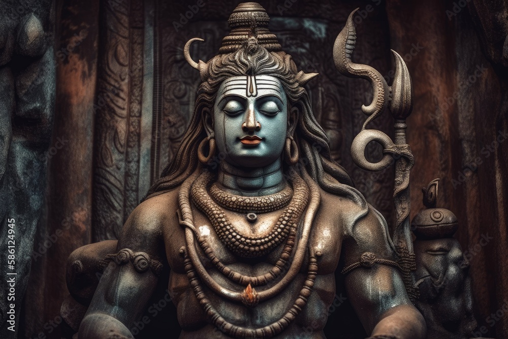 Hindu deity statue inside a temple created with Generative AI technology