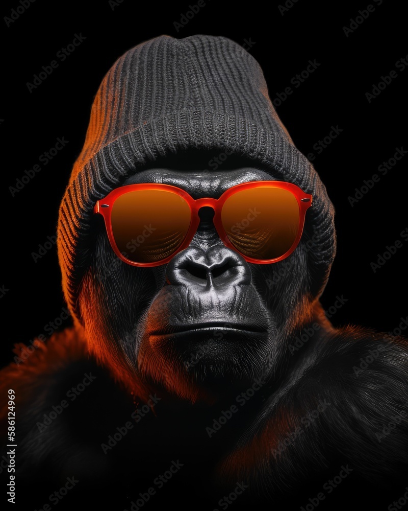 portrait of a gorilla with funny sunglass, generative AI portrait of a gorilla with funny sunglass, generative AI