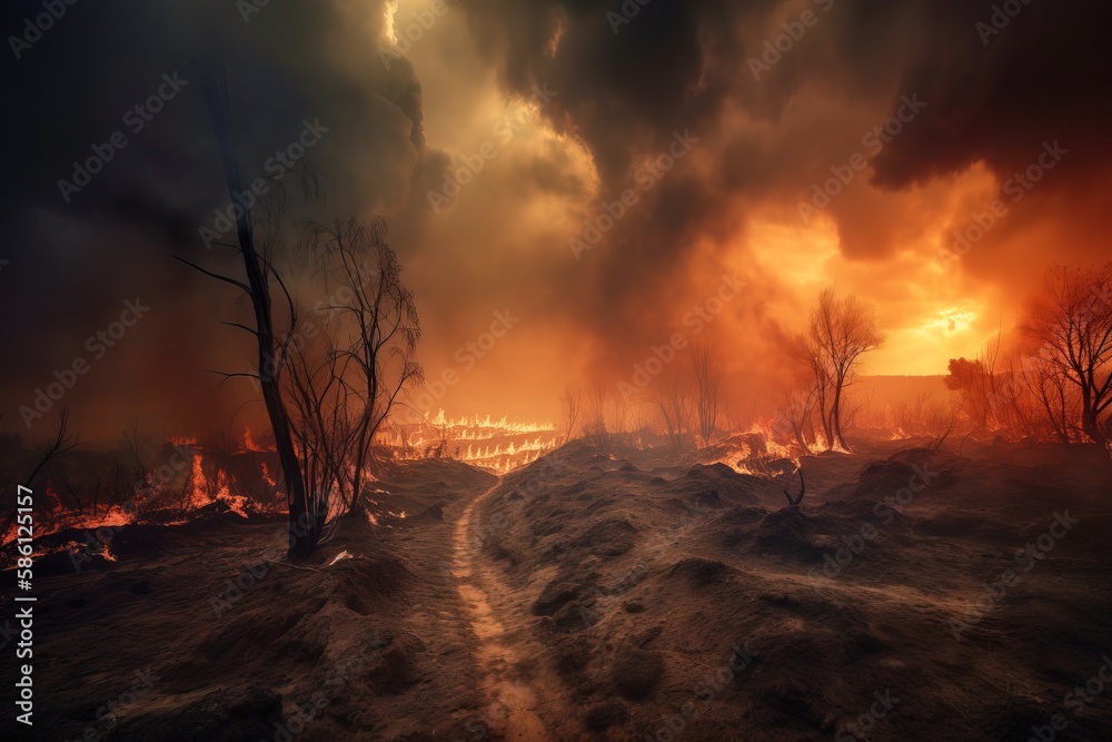 Fototapeta premium Digital Art of fire in the forest by generative ai