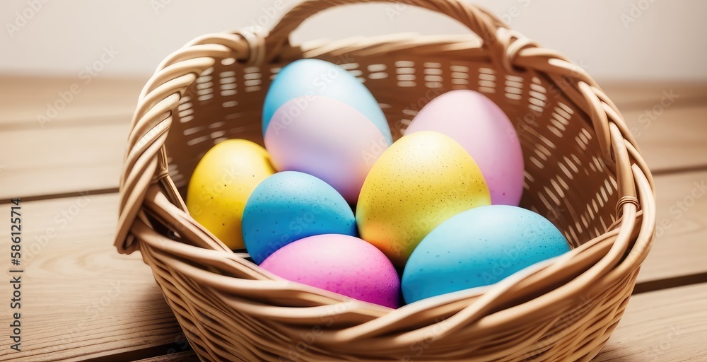 Colorful Easter Eggs in a Basket, Easter Holiday, Easter Decorations, Easter Background Colorful Easter Eggs in a Basket, Easter Holiday, Easter Decorations, Easter Background