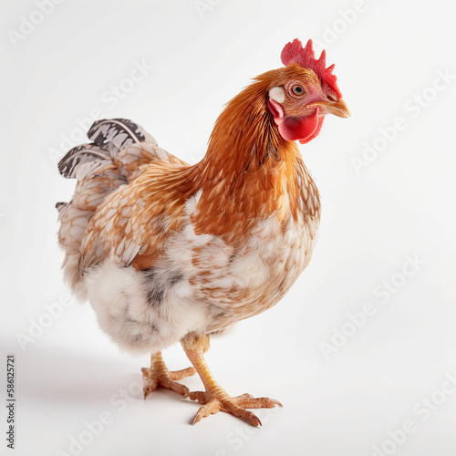 chicken, hen, bird, farm, animal, white, poultry, isolated, rooster, agriculture, feather, chick, beak, livestock, brown, farming, fowl, red, domestic, nature, studio, cockerel, white background, anim