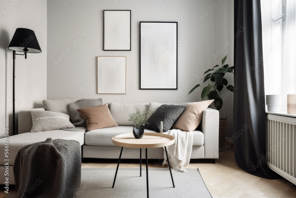 Fototapeta premium Generative AI interior of a flat, sofas