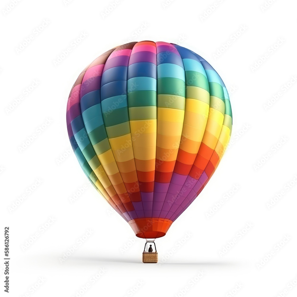 Fototapeta premium Hot air balloon in travel and adventure concept, colorful and isolated on white. A floating symbol of freedom and exploration. Generative AI