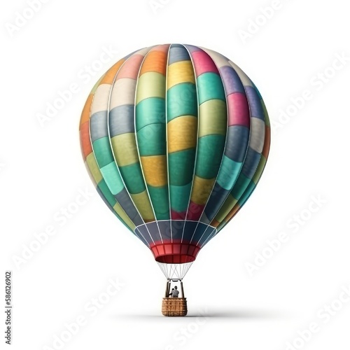 Hot air balloon in travel and adventure concept, colorful and isolated on white. A floating symbol of freedom and exploration. Generative AI