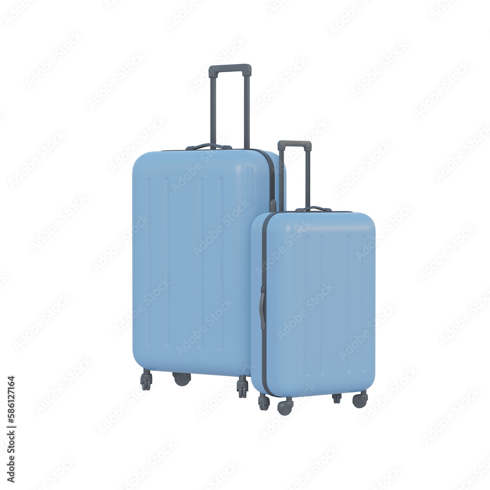 Travel set object. flat layer style. Mini luggage and alarm clock 3d rendering Travel set object. flat layer style. Mini luggage and alarm clock 3d rendering