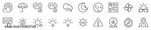 Weather thin line icon set 2 of 2. Symbol collection in transparent background. Editable vector stroke. 512x512 Pixel Perfect.