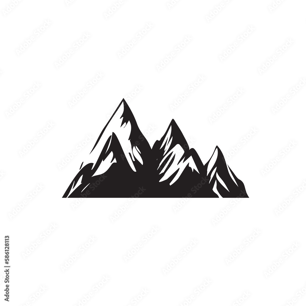 Mountain Icon, Rocky Tops Landscape Silhouette, Mountains Pictogram Isolated on White