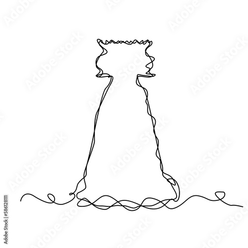 One Line Drawing Dress, Continuous Line Woman Clothes, Single Outline Beauty Gown Drawing, Woman Dress
