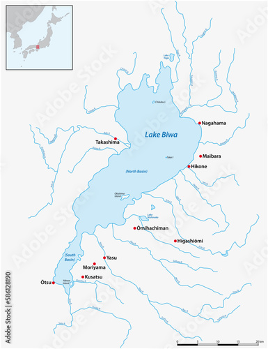 Vector map of Lake Biwa, Shiga Prefecture, Japan