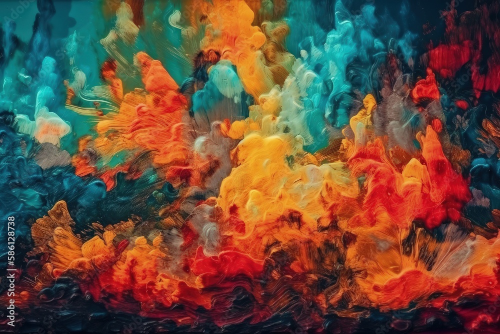 vibrant abstract painting with bold colors and unique shapes created with Generative AI technology