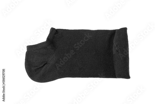 New Black Cotton Sock Isolated, Rolled Sportswear, Classic Unisex Cotton Socks on White Background