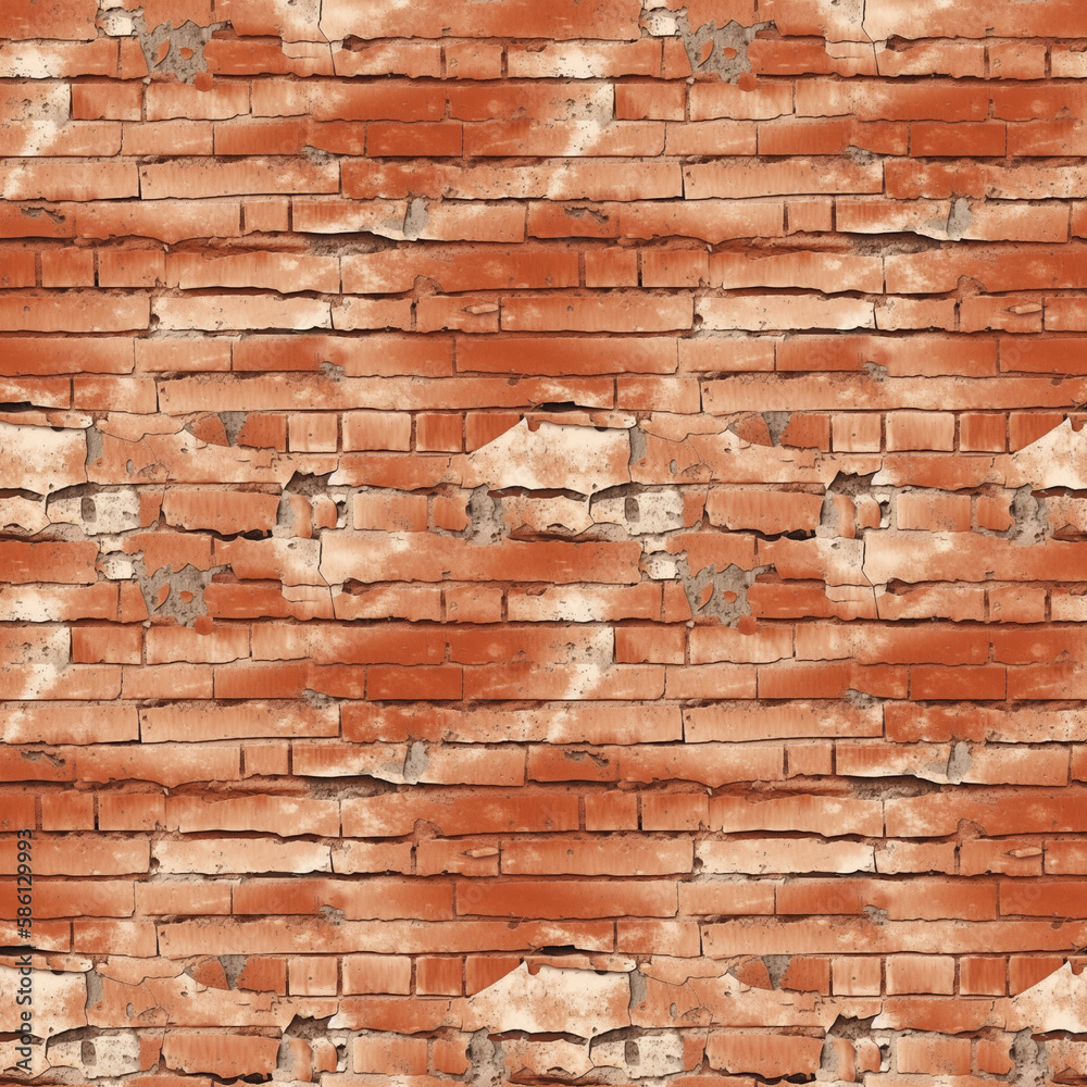 Seamless pattern of an old brick wall with cracks. Bricks background