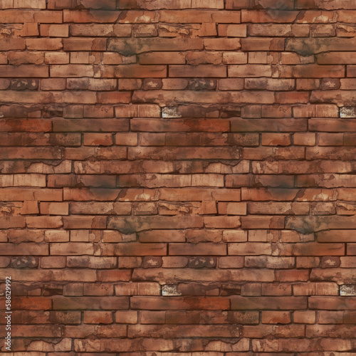 Seamless pattern of an old brick wall with cracks. Bricks background. Perfect for wallpaper  web backgrounds. Good quality for repeating design. Generative AI. Edited in photoshop.