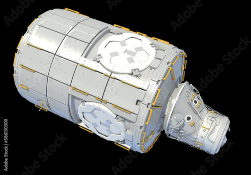 Service Module of ISS International Space Station 3D rendering on black background
 photo