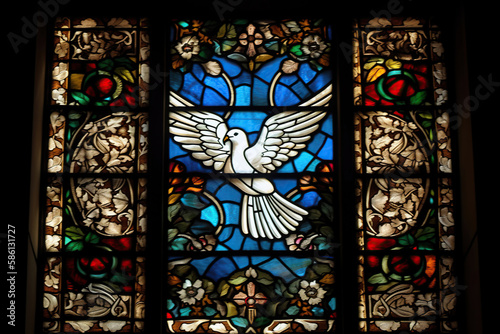 pentecost, stained glass holy spirit dove, Generative AI