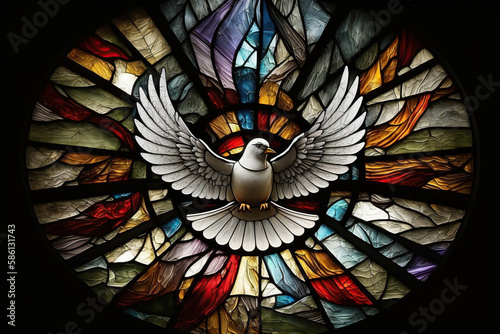 pentecost, beautiful stained glass holy spirit dove, Generative AI