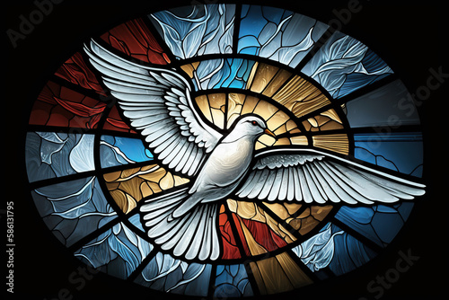 beautiful stained glass holy spirit dove, pentecost, Generative AI photo