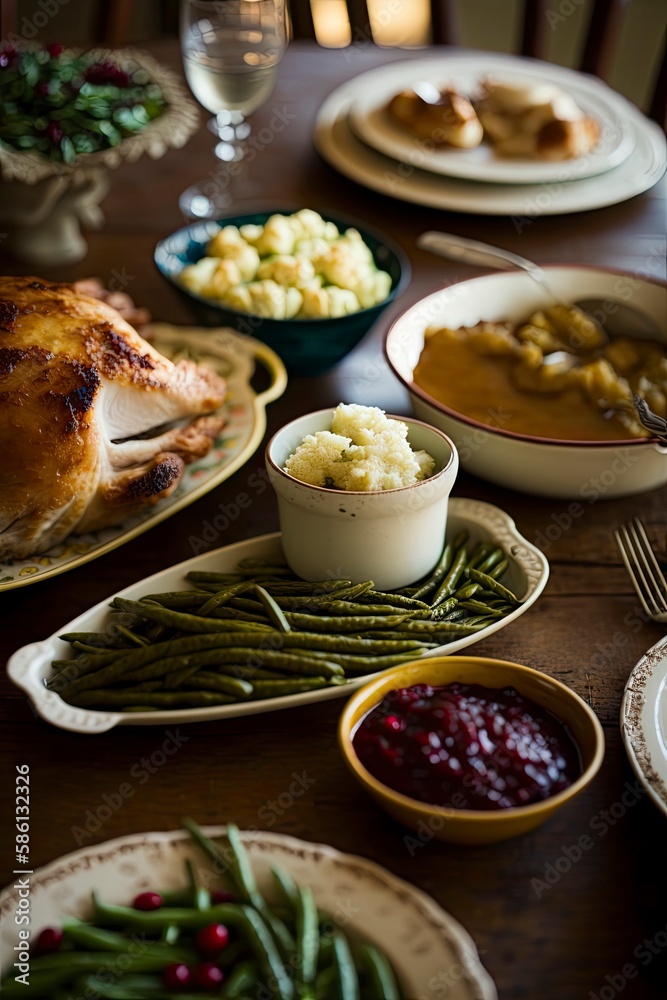 table prepared for thanksgiving day. Generative AI