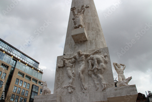 national monument at dam in amsterdam in netherlands