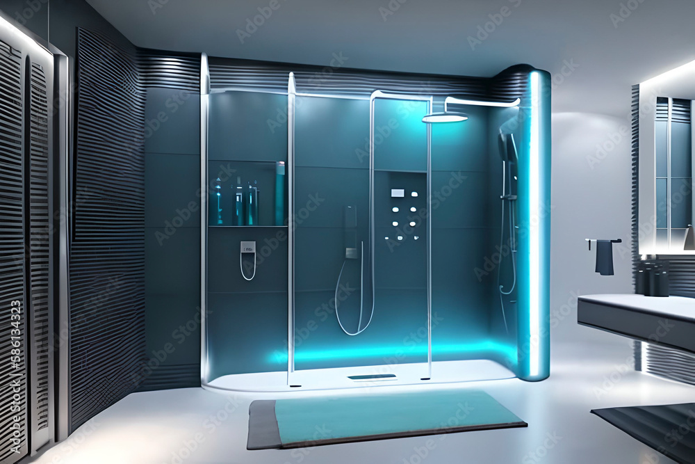 Generative AI image of a futuristic bathroom concept giving emphasis on ...