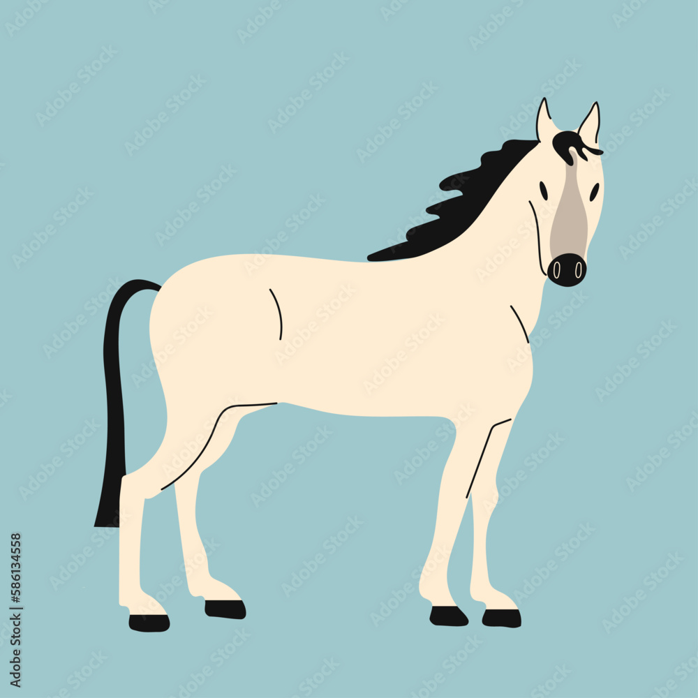 Vector illustration of a standing light horse on a green background.