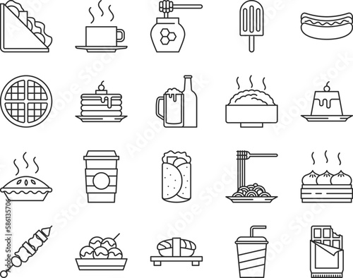 Food icon set, 20 food line icon set black vector