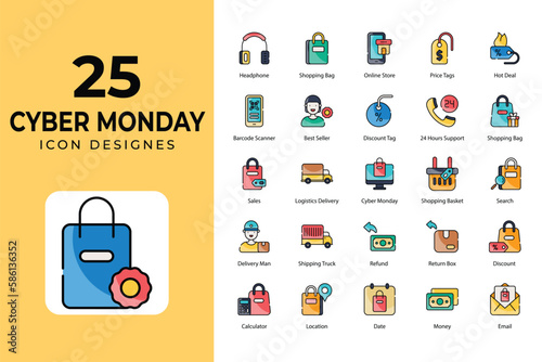 Cyber Monday icons, Related Objects and Elements. Vector Illustration Collection. creative Icons Set. stock illustration photo