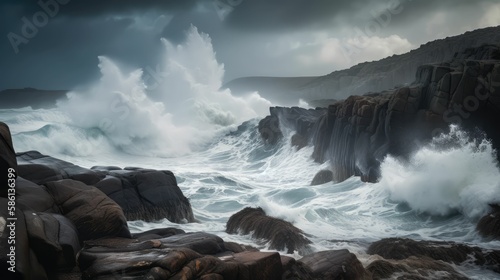 stormy sea in the mountain, generative AI