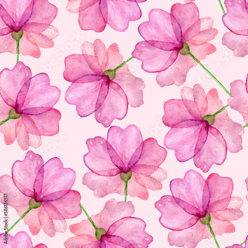 Watercolor Loose Flower Hand Drawn Seamless Pattern