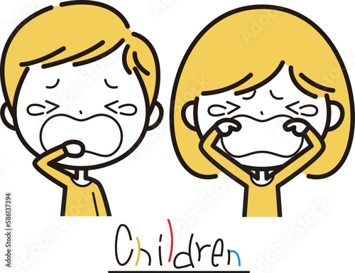泣く男の子と女の子